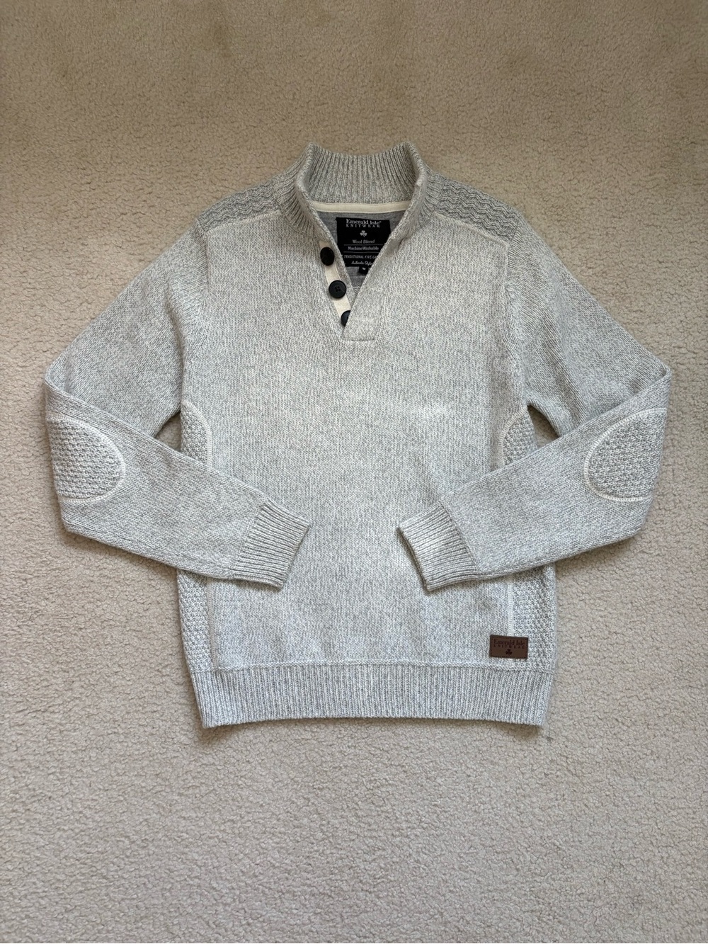 Emerald Isle grey mock neck Irish heritage wool blend fisherman sweater sz M